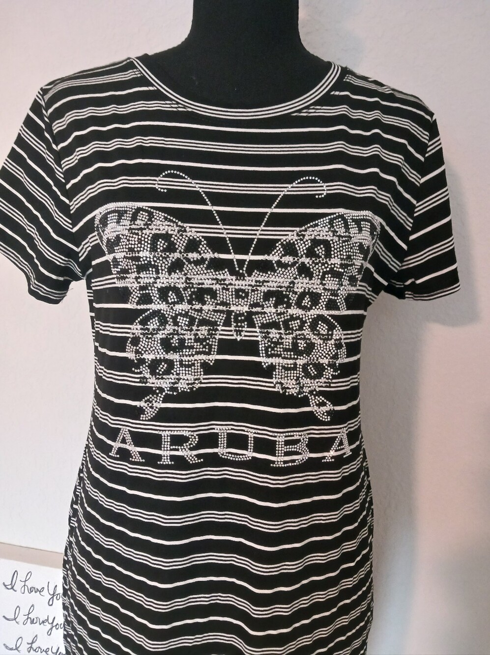 ARUBA Bling Black & White Stripe Dress Sz Med NWT